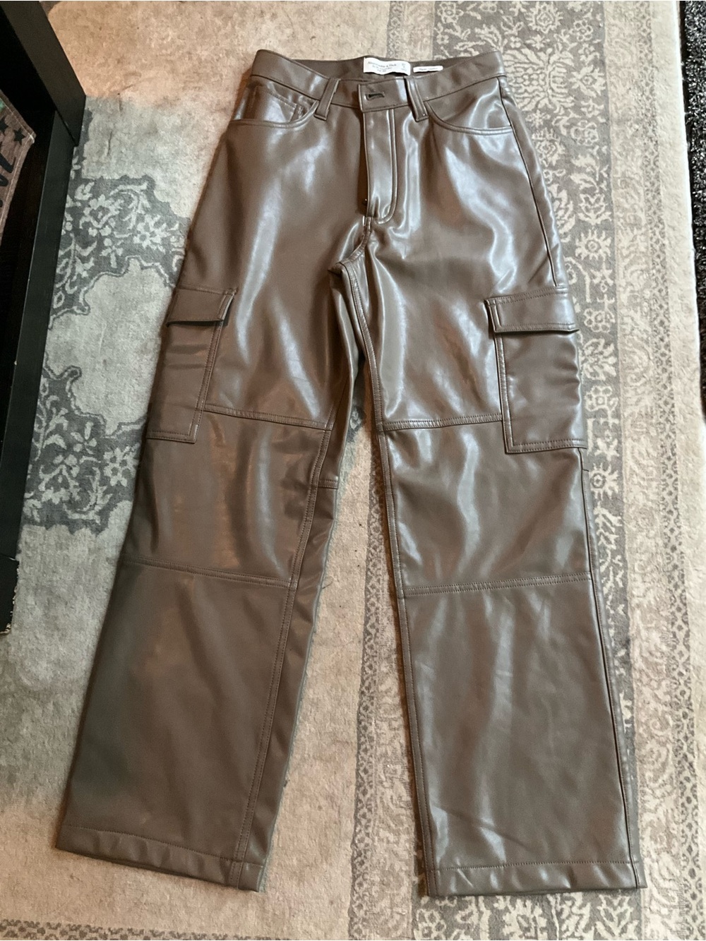 Abercrombie & Fitch Brown Faux Leather Straight-Leg Cargo Pants
